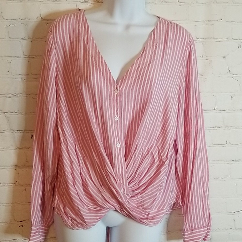 ❤️ A.N.A Stripe Wrap Blouse Size L